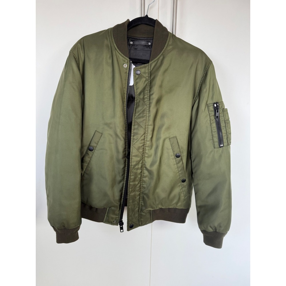 Coach Womens Olive Green Down Filled Nylon Bomber Jacket XS Utility Coat